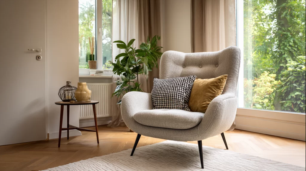 כורסא אפורה מעוצבת